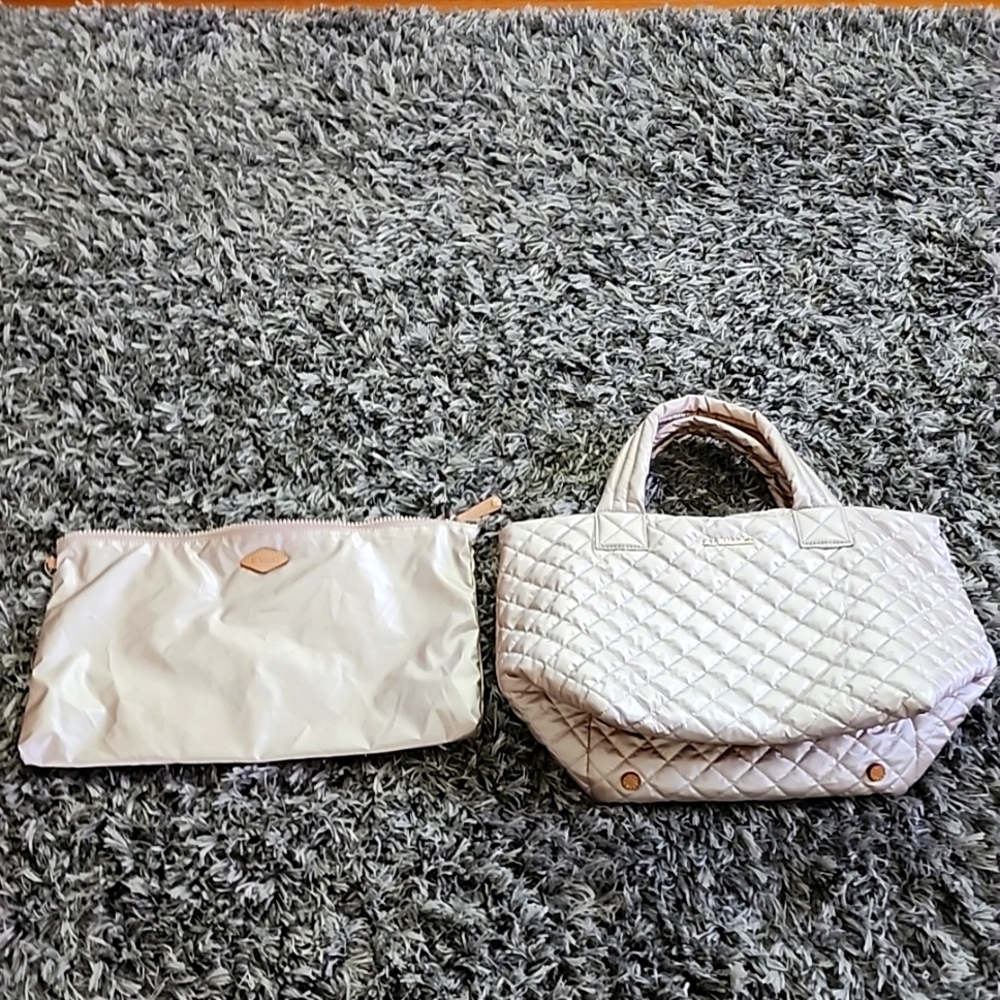 MZ Wallace Pale Rose Gold Deluxe Metro Tote w/Pouch